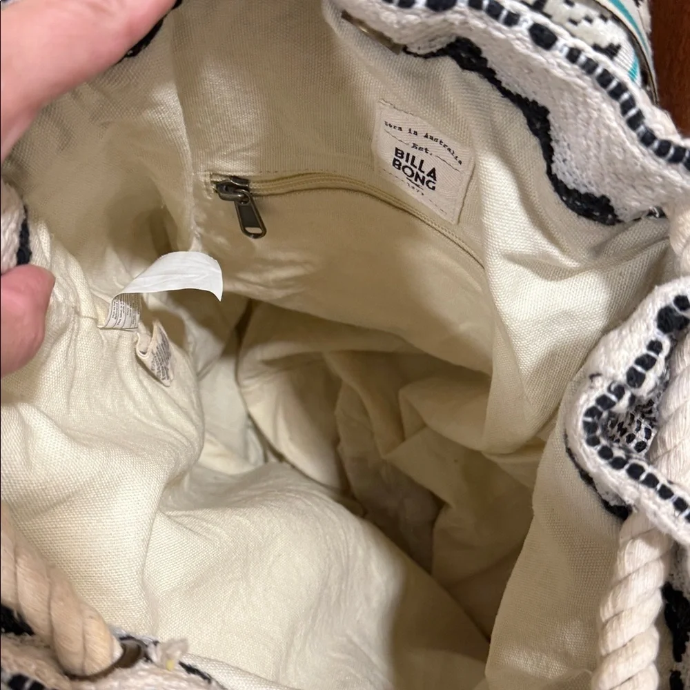 Billabong Cream and Black Bohemian Festival Aztec Drawstring Rope Backpack